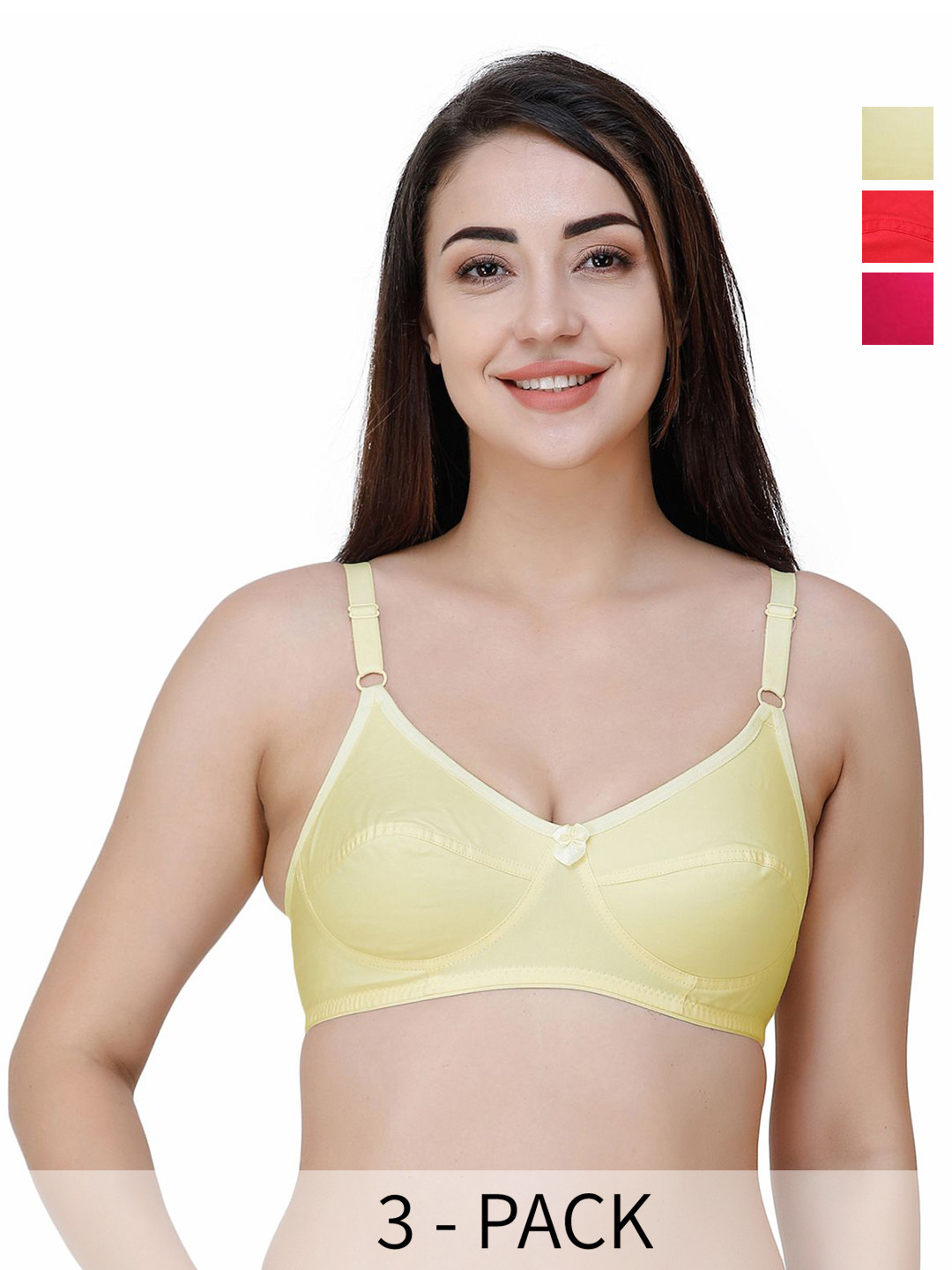 College Pack Of 3 Full Coverage Non Padded Non-Wired Cotton Regular Everyday Bra