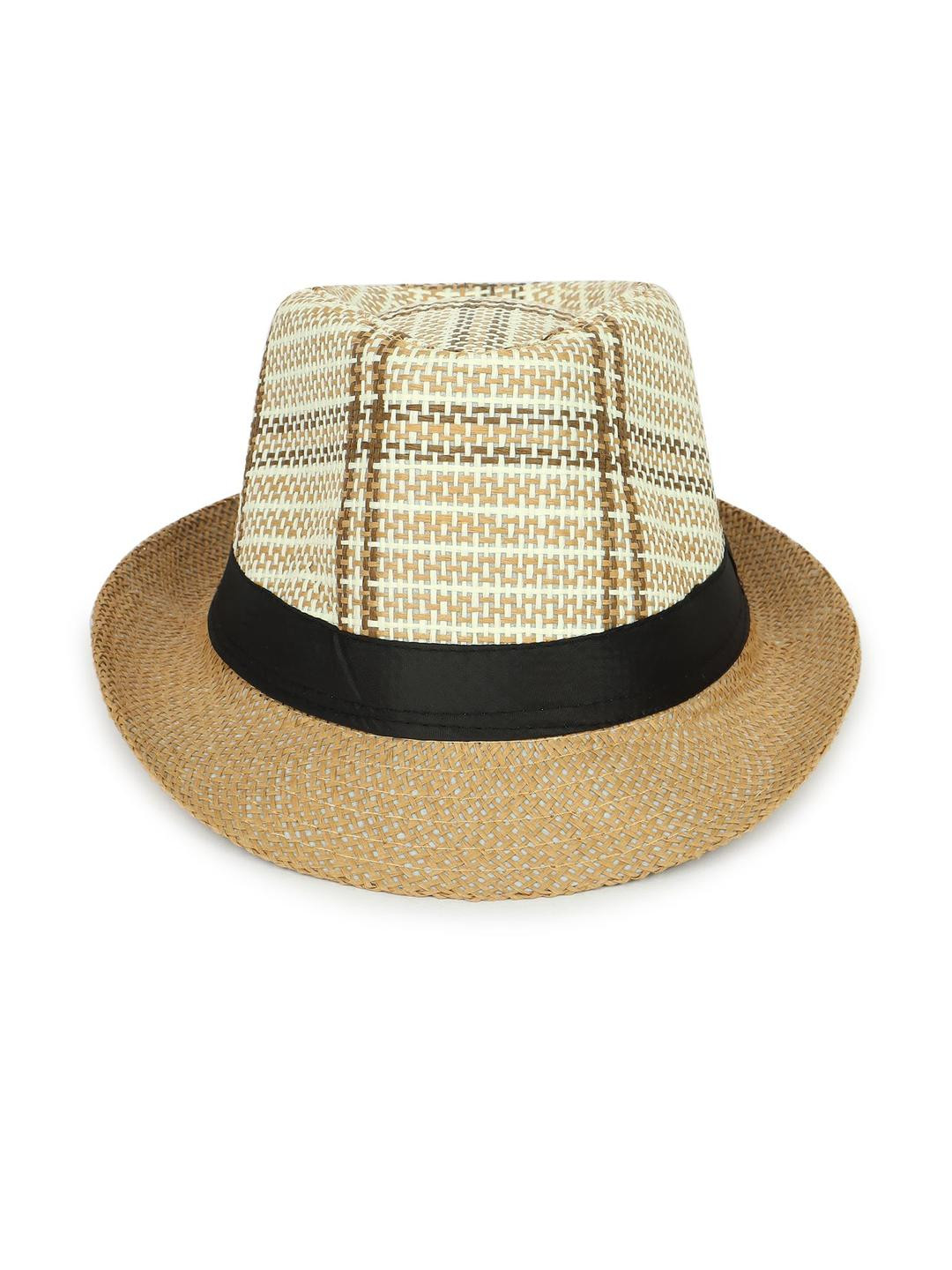 Zacharias Men Paper Jute Fabric Striped Fedora Sun Hat
