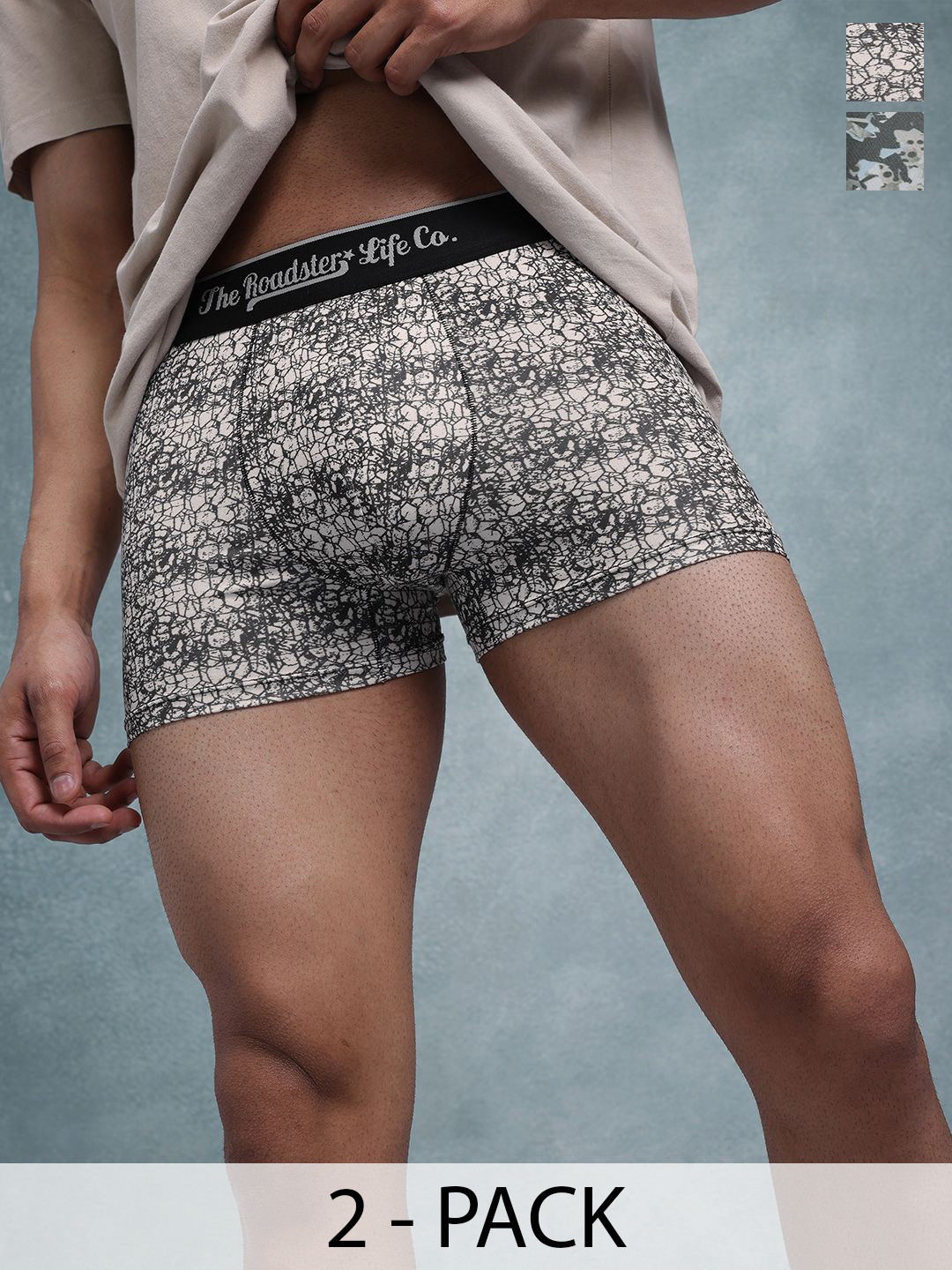 The Roadster Lifestyle Co Pack of 2 Printed Mid Rise Trunks RTO-PV-Print-RO2-RO7-S