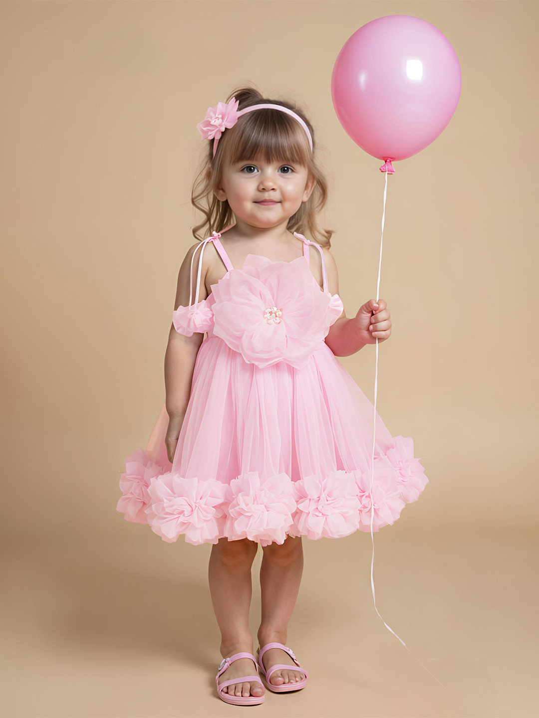 PINK LEAF Girls Solid Balloon Dress