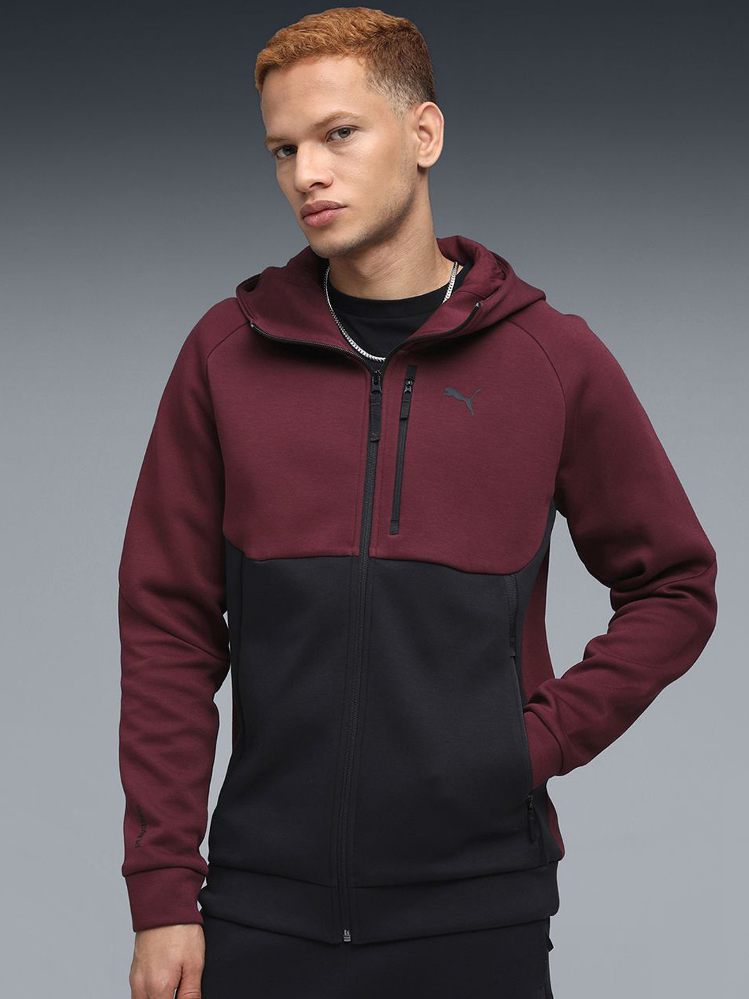 Puma TECH Color-Blocked Cotton Full-Zip Hoodie