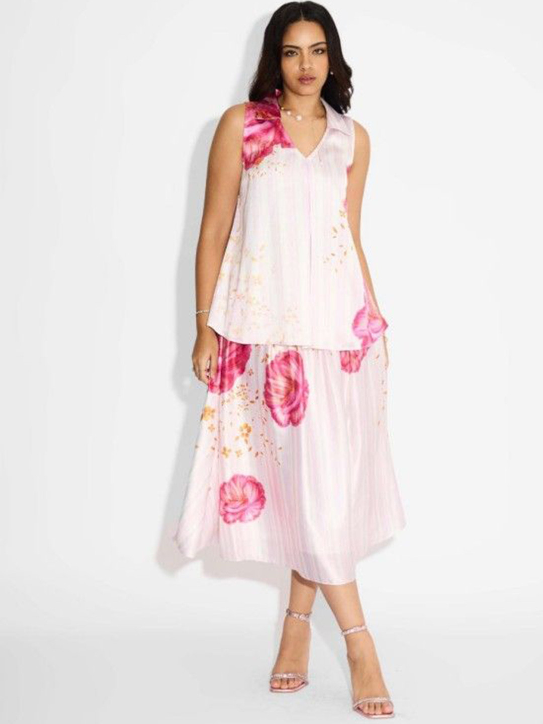 SHASHA GABA High Waist Flared Midi Skirt