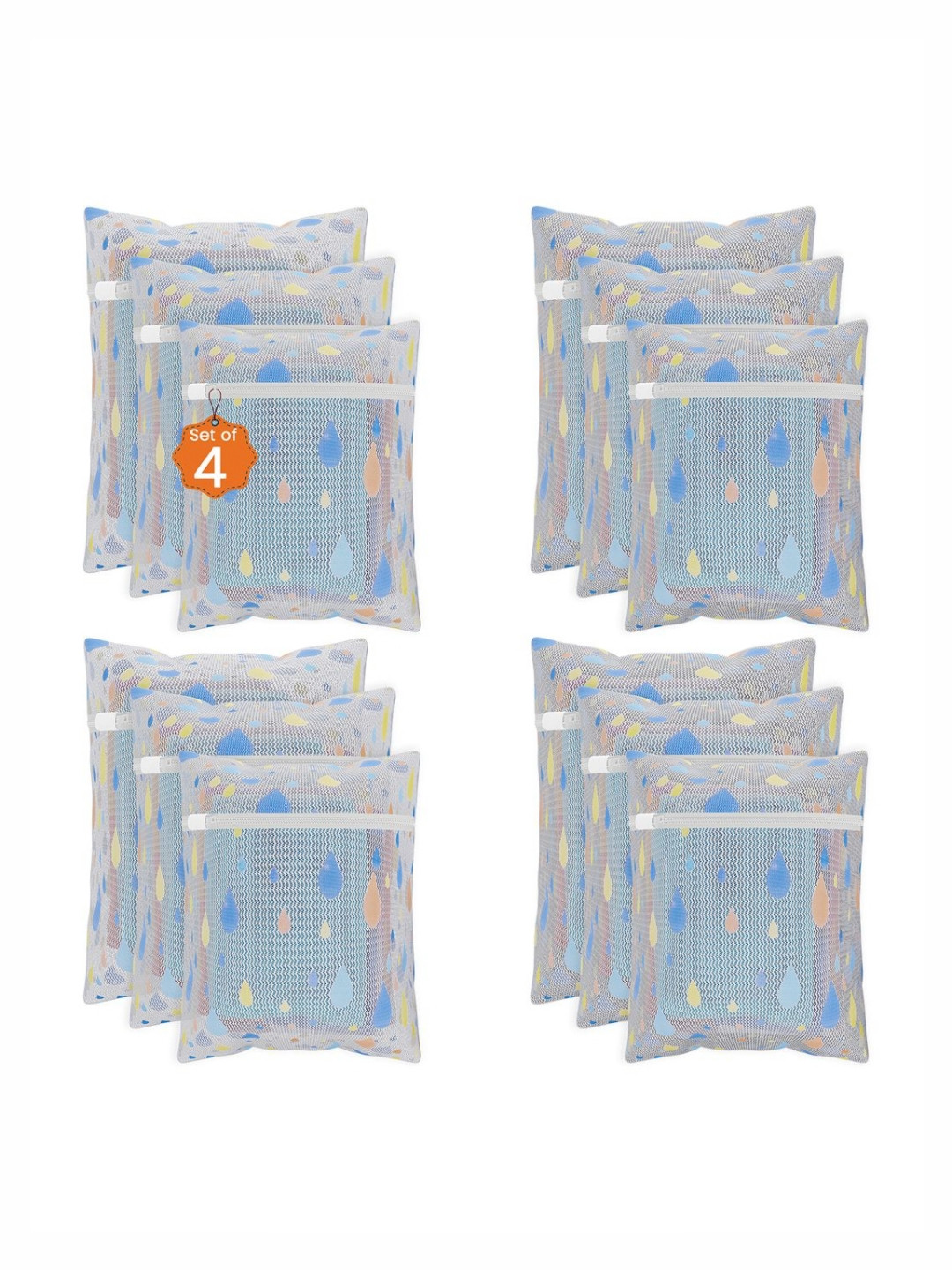 Aura 12Pcs White & Blue Dot-Printed Reusable Mesh Laundry Bags With Zipper