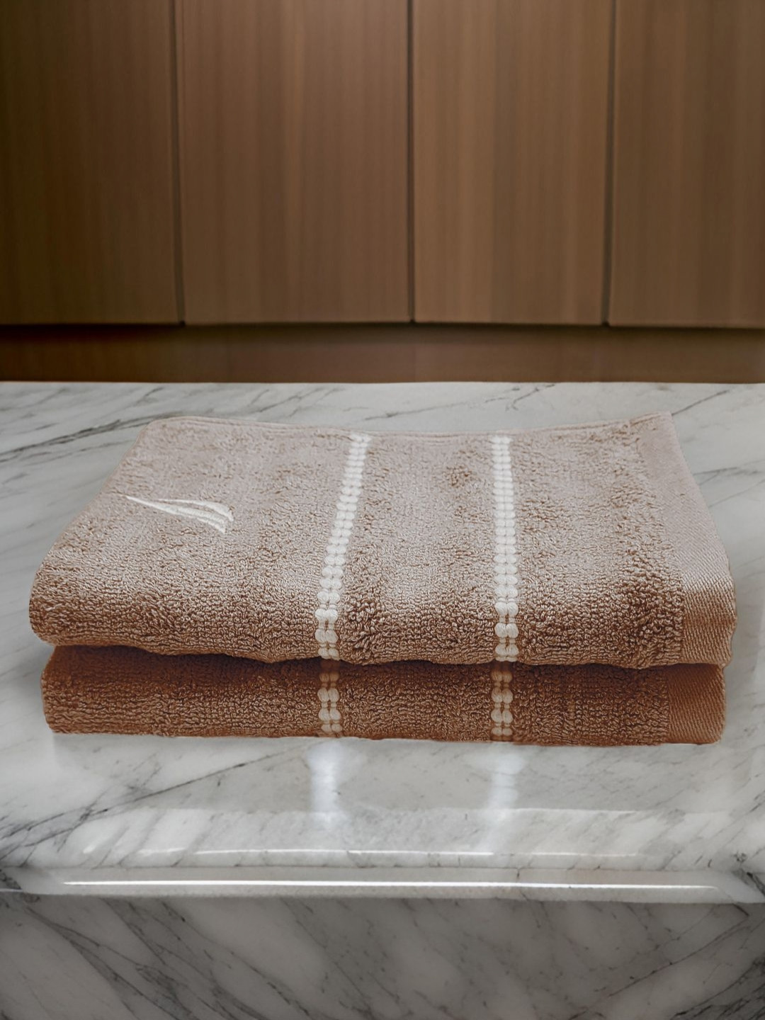 Nautica 2Pcs Brown & White Embroidered High Absorbency Super Fast Drying Hand Towels