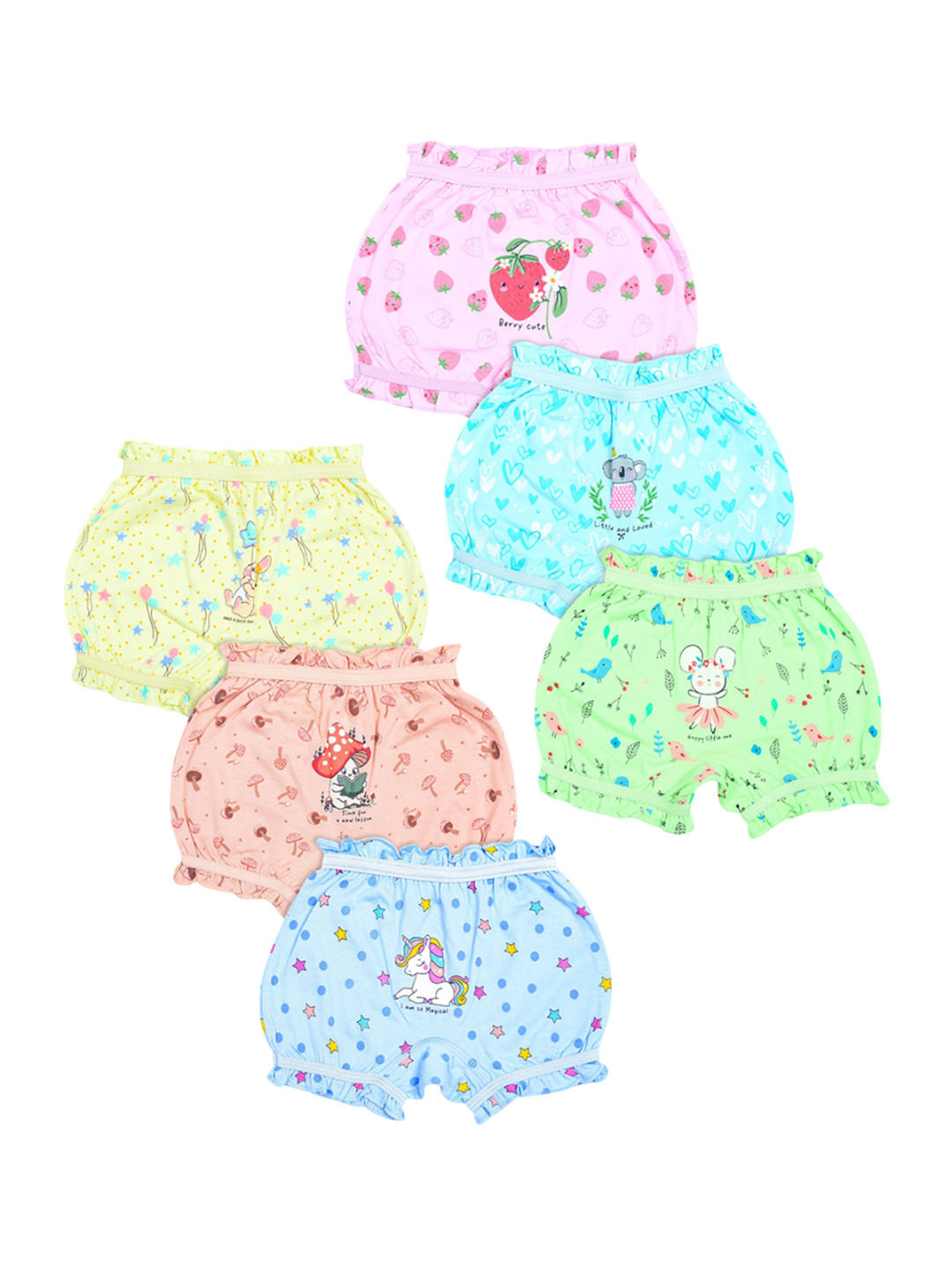 Revvo Junior Girls Pack Of 6 Basic Briefs RJB-309-PINK,SKY,GREEN/YELLOW,CREAM,AQUA