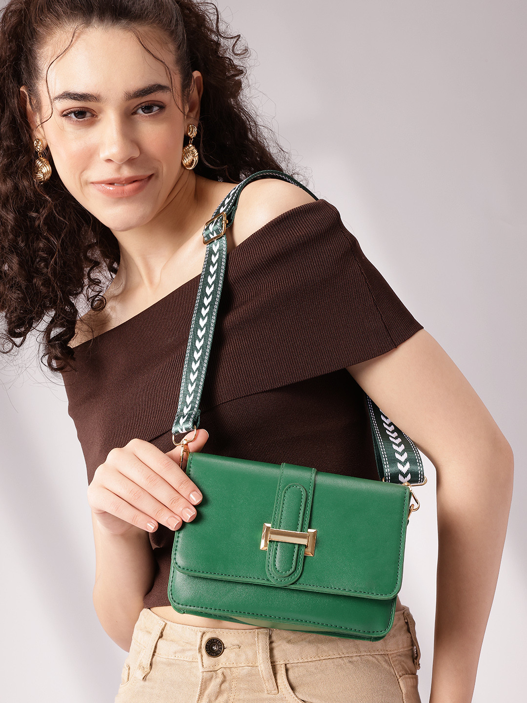 Mast & Harbour Structured Belt Detailed Crossbody Sling Bag  with Detachable Strap