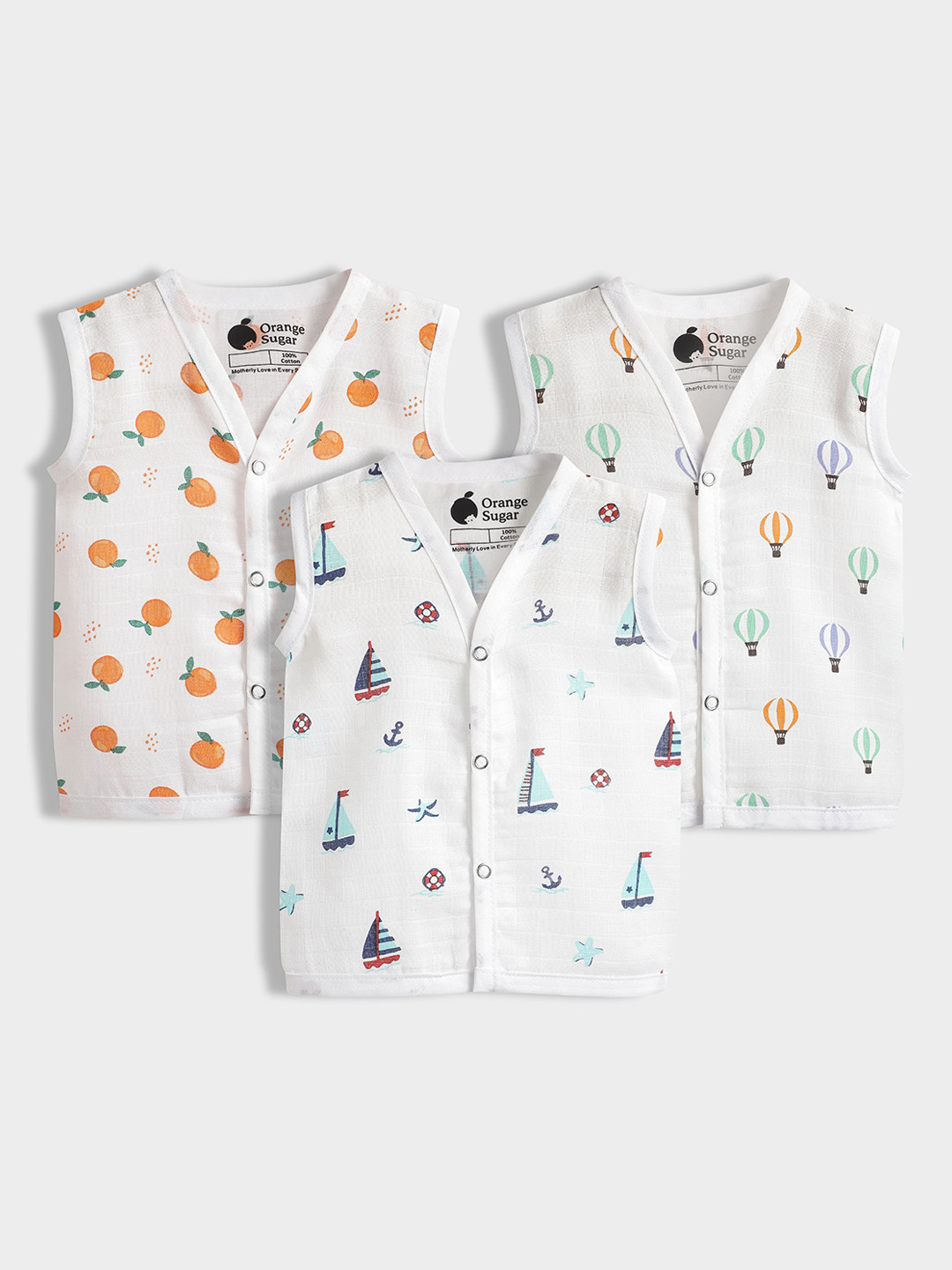 Orange Sugar Infants Pack Of 3 Printed V-Neck Jhabla MJ_SOG_LS_BRD_0-3M