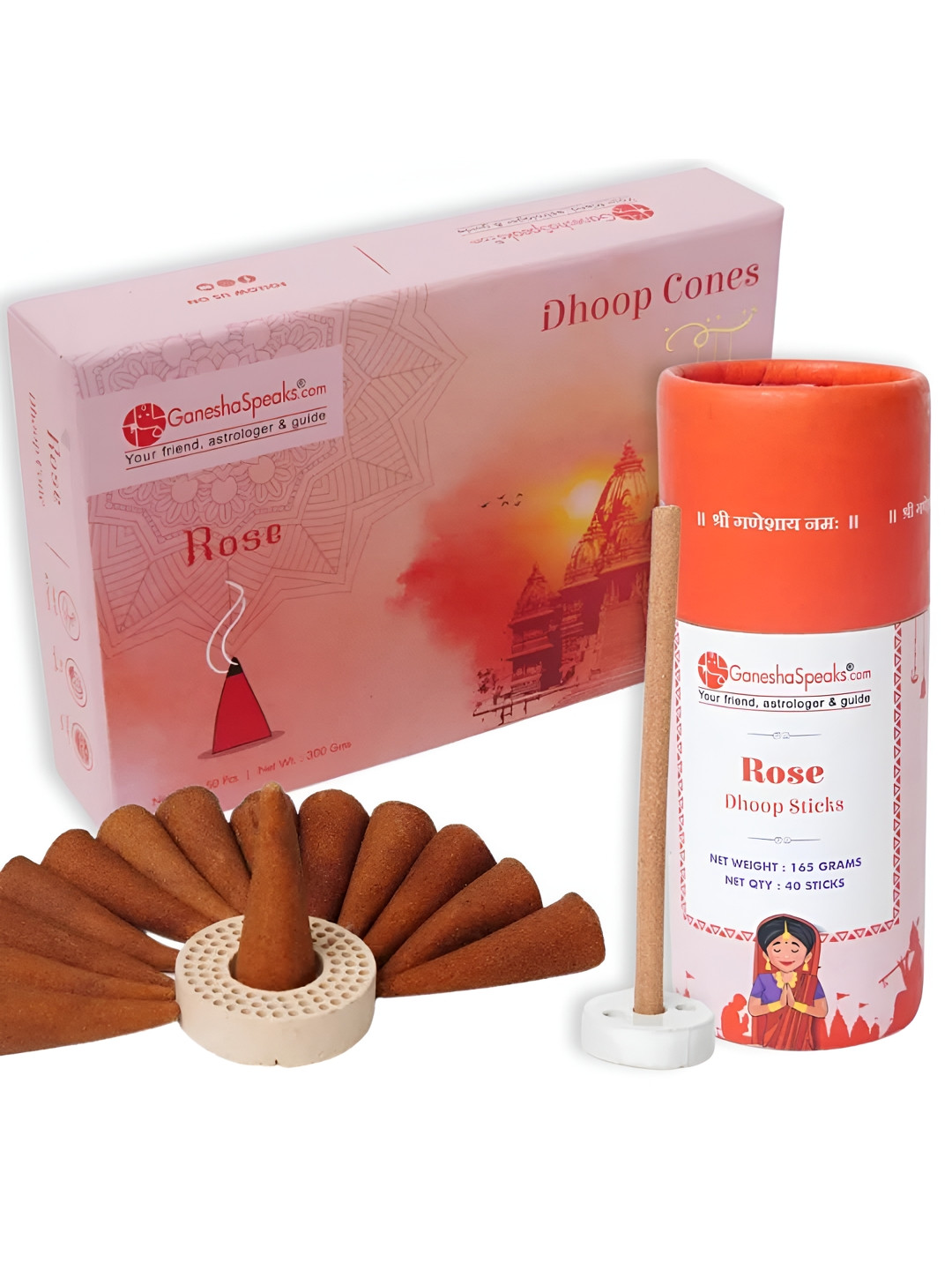 GaneshaSpeaks 90-Pcs Brown Rose Incense Combo Dhoop Cones & Dhoop Sticks