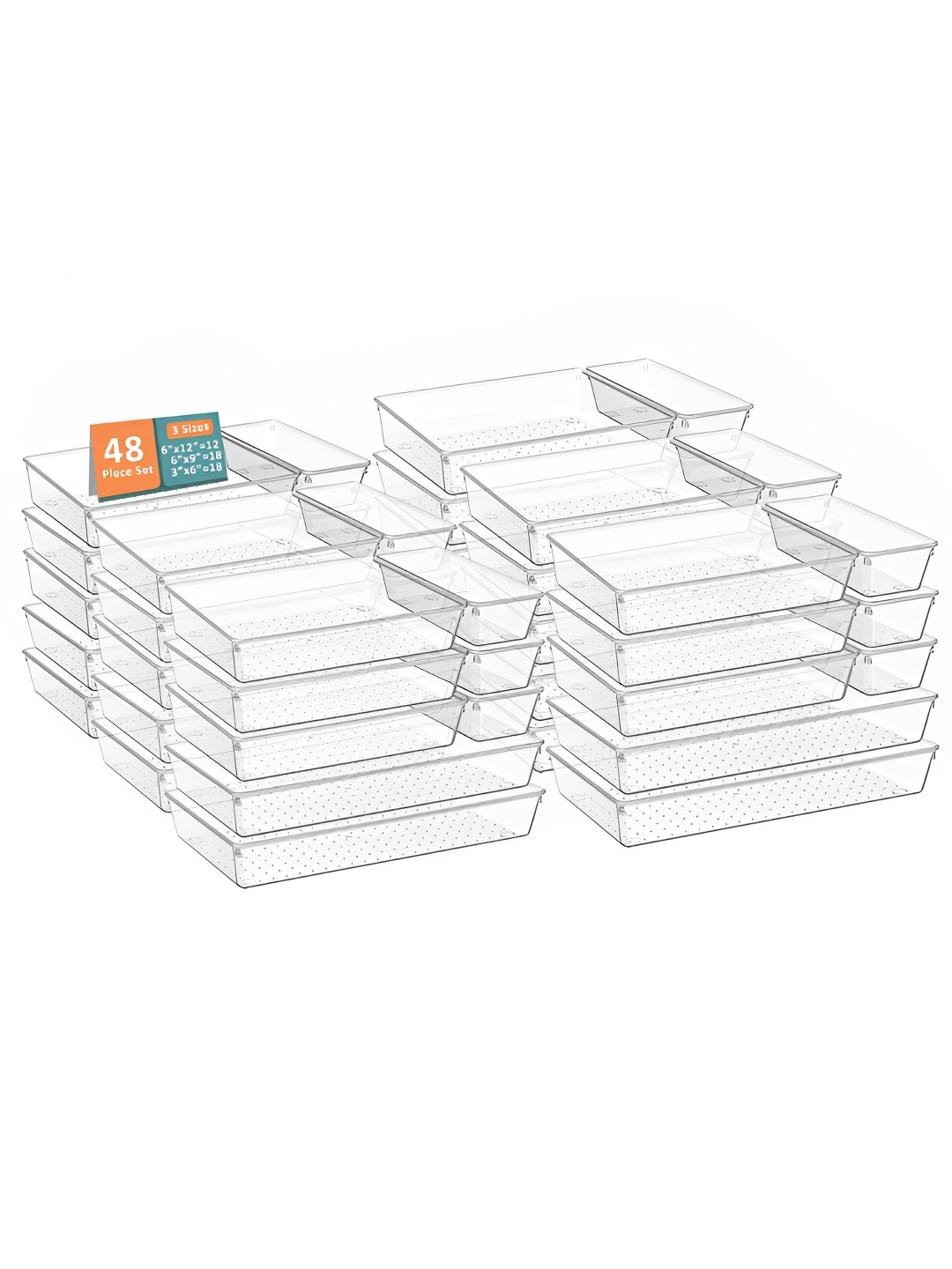 Aura Transparent 48 Pcs Set Multi-Purpose Makeup Organisers Stationery Drawer Organisers