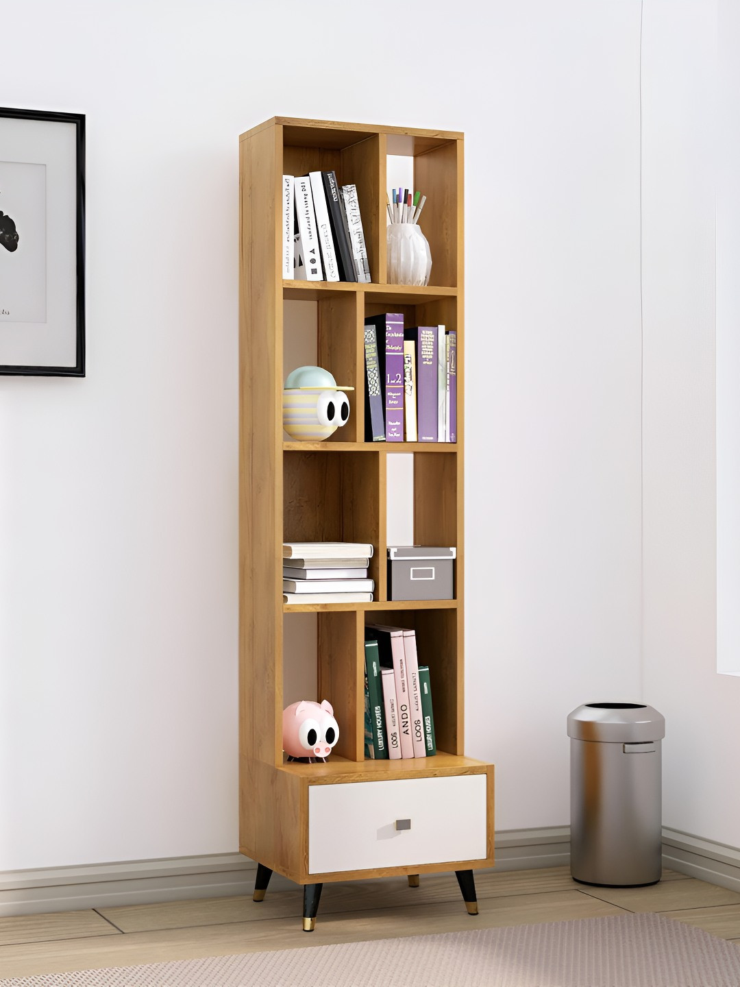HEXA RED Beige & White Moisture & Termite Resistant Free Standing Book Shelf
