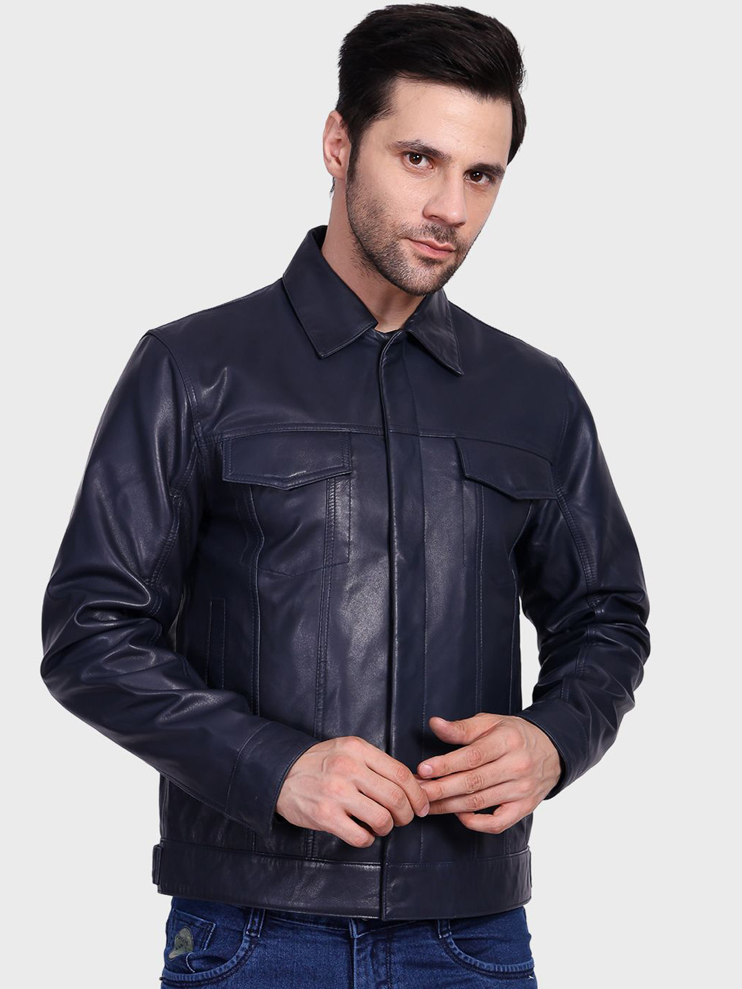 Justanned Jean Solid Leather Jacket