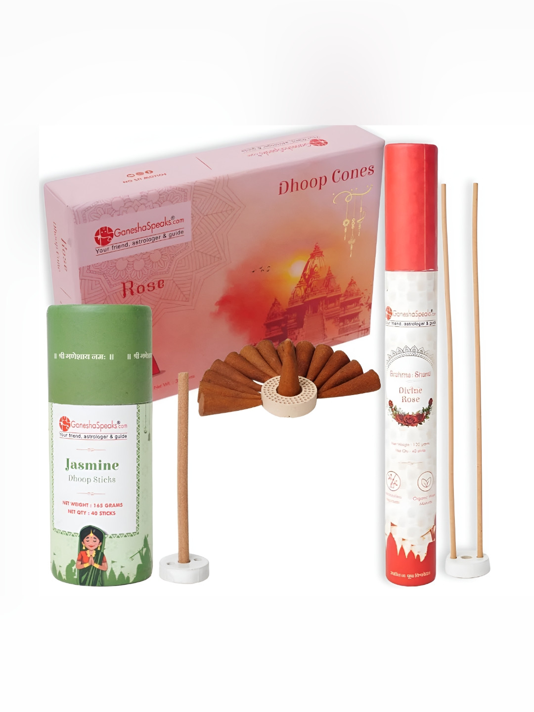 GaneshaSpeaks 130-Pc Brown Wooden Dhoop Cup Dhoop Stick & Incense Stick