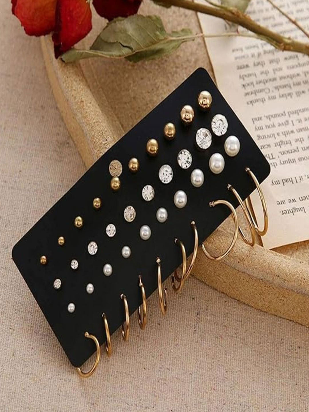 ANNA CREATIONS Set of 20 Gold-Plated Pearls Beaded Korean Spherical Shaped Studs