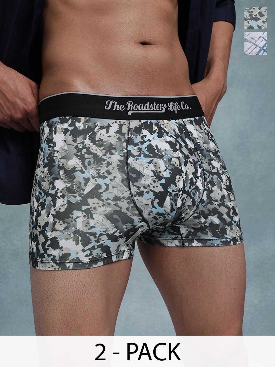 The Roadster Lifestyle Co Pack of 2 Printed Mid Rise Trunks RTO-PV-Print-RO2-RO14-S