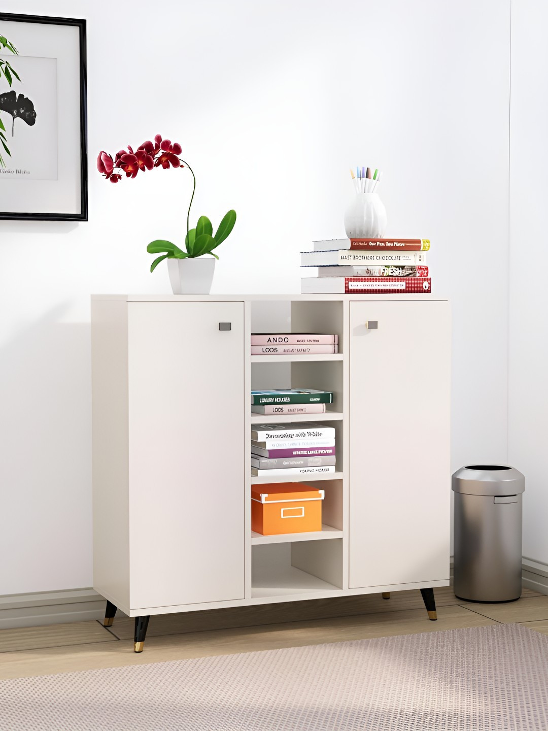 HEXA RED White Moisture & Termite Resistant Free Standing Book Shelf
