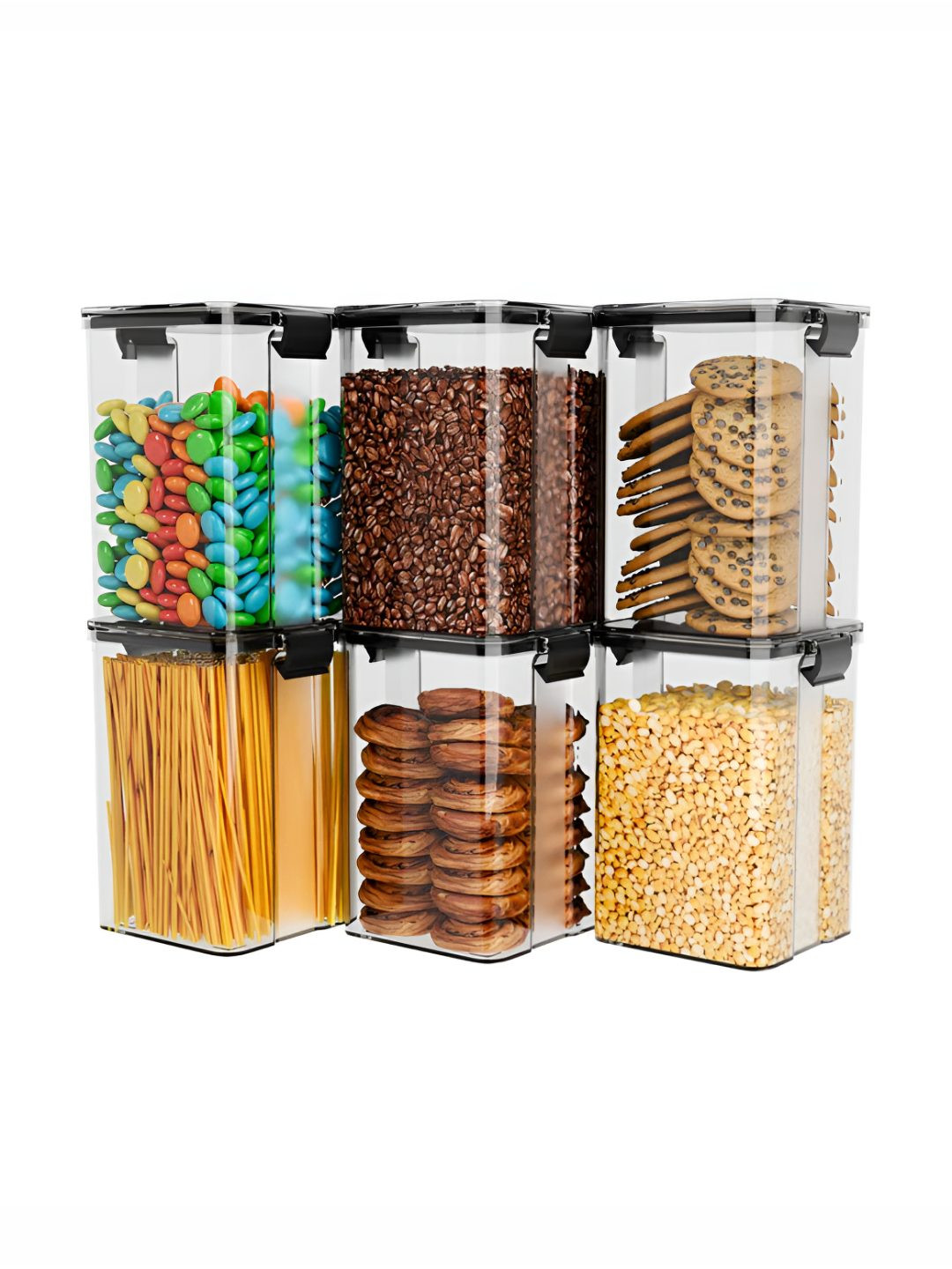 Aura Mr_Lock & Lock Black Plastic Easy To Clean 6 Piece Clip-On Canister-1.1L