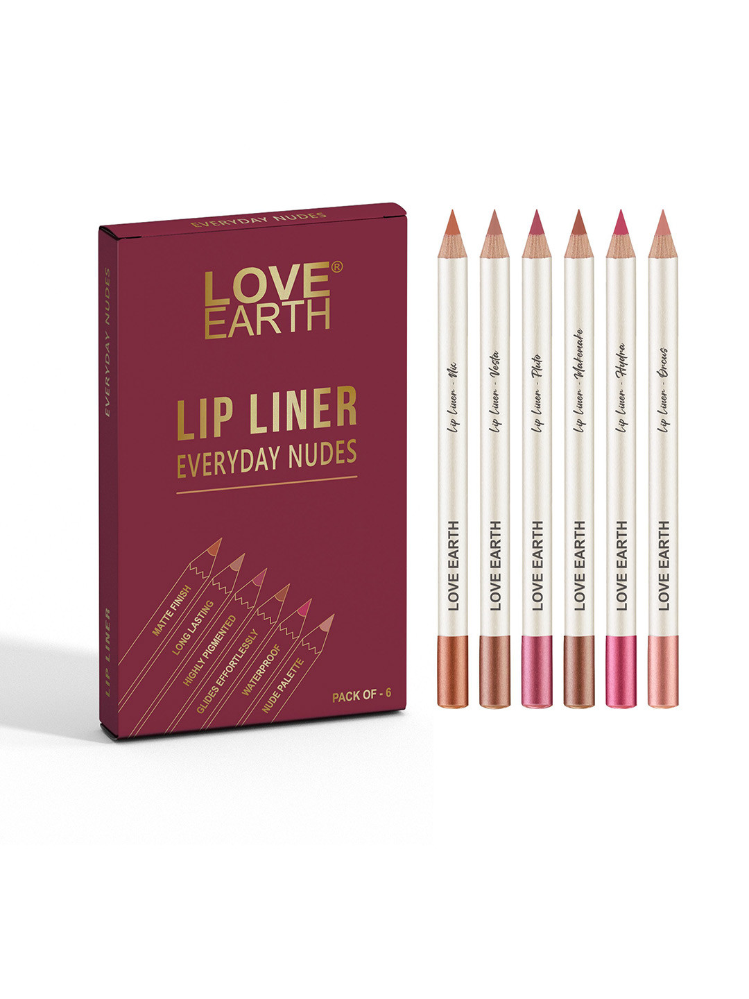 LOVE EARTH Set Of 6 Everyday Lip Liner-1.5g Each-Pluto -Nix- Orcus- Vesta- Hydra-Make Make