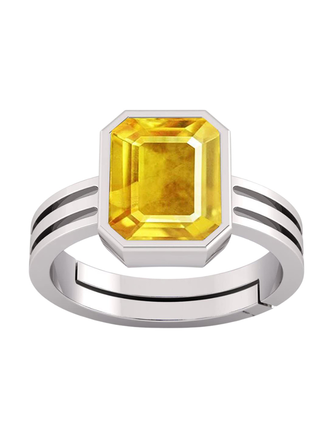 RSPR Silver Yellow Sapphire Stone Studded Adjustable Finger Ring