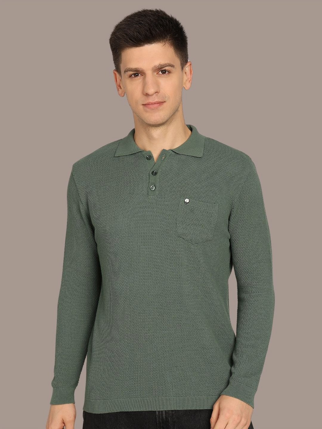 CLAPTON Polo Collar Regular Fit Long Sleeves Pockets T-shirt