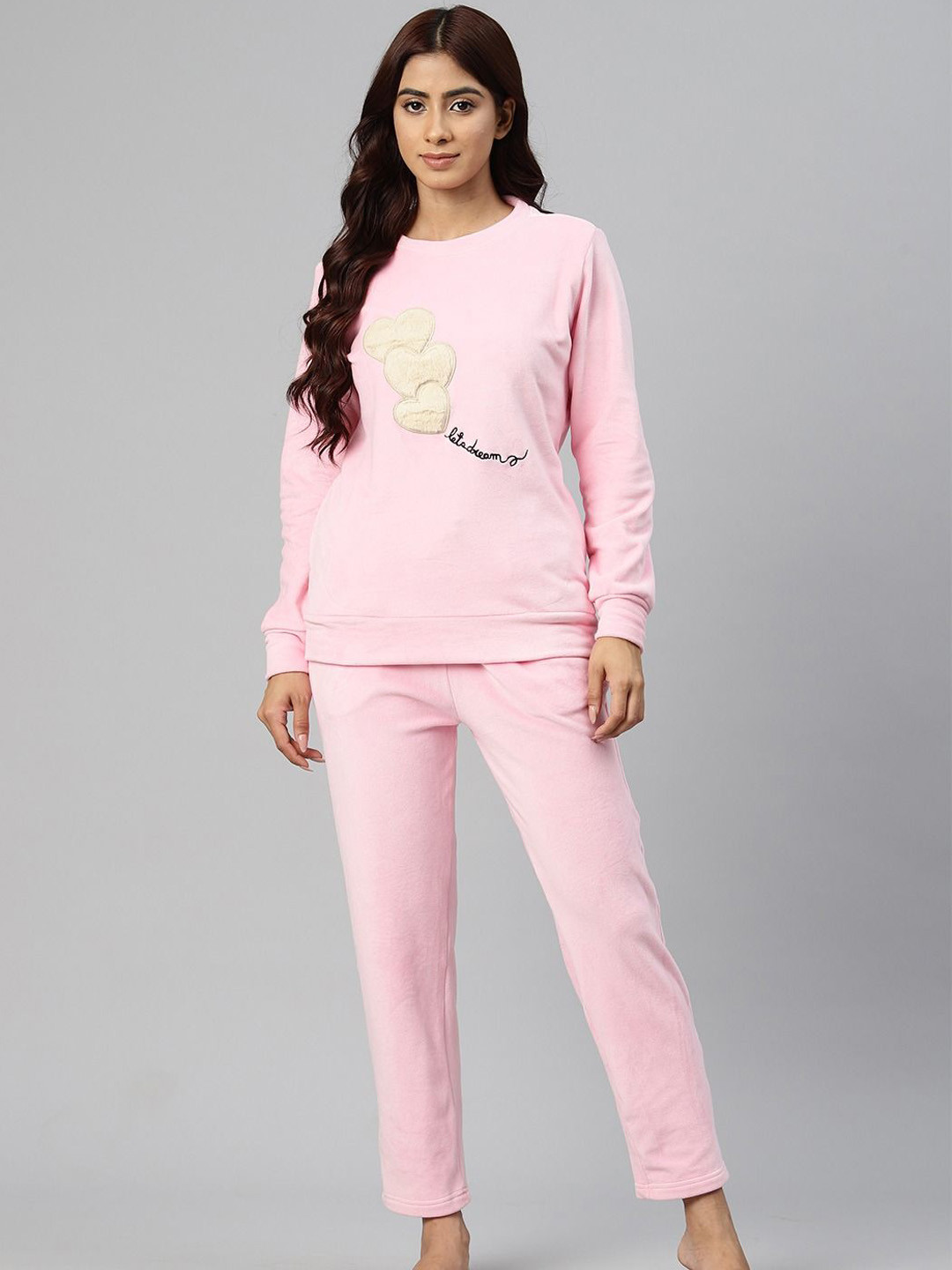 She N She Heart Printed Round Neck Night Suit