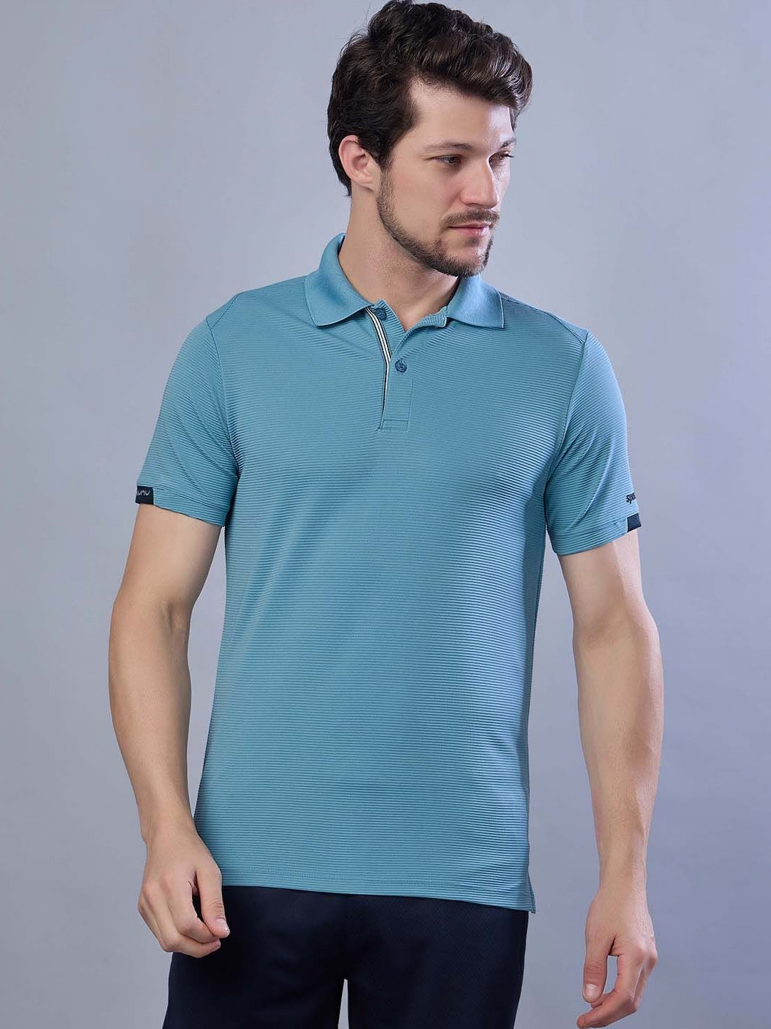 SPORT SUN Striped Polo Collar T-shirt
