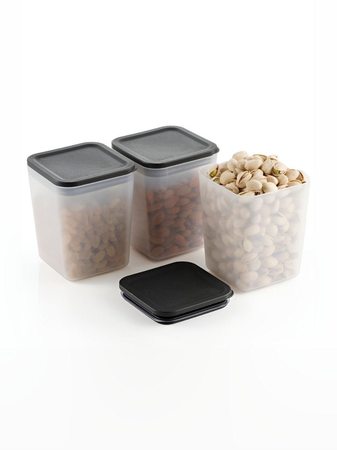 Myntra Elegant Homes Tea_Container Transparent Plastic Easy To Clean 3 Piece Flip Top Canister