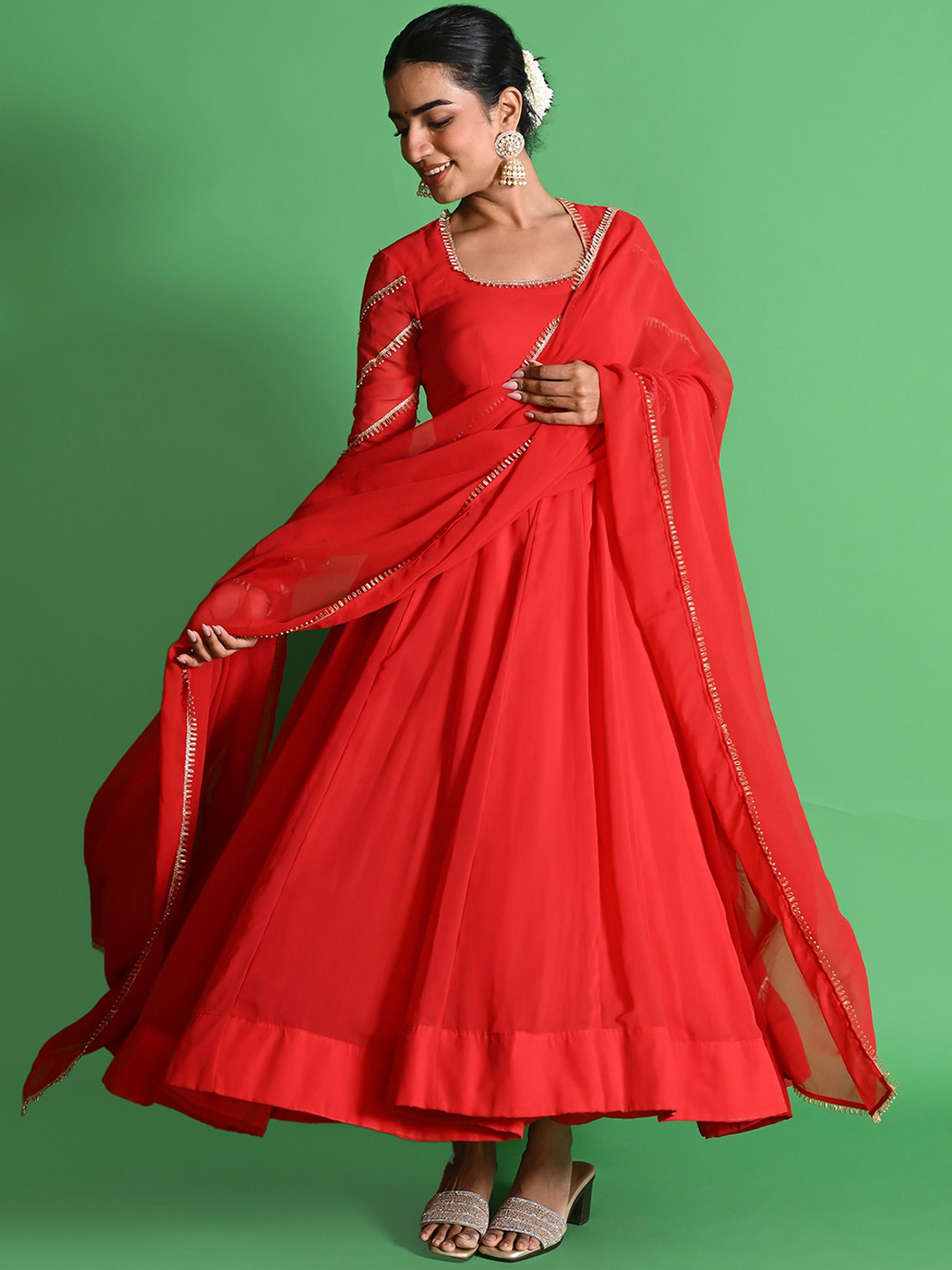 ANISH BY AHINSA Women Ethnic Motifs Embroidered Panelled Gotta Patti Kurta Set