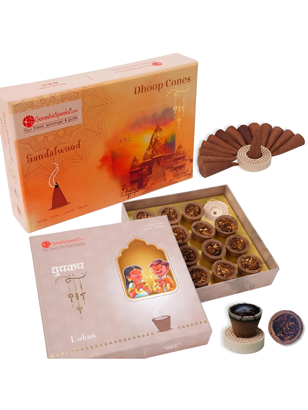 GaneshaSpeaks 65-Pcs Brown Natural Loban Dhoop Cup & SandalwoodDhoopCone