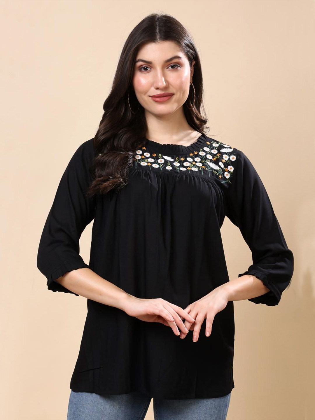 girlsify Women Embroidered Round Neck Top