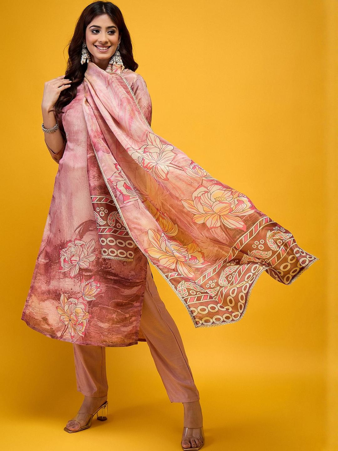 Moda Rapido Women Pink Silk Crepe Kurta Sets