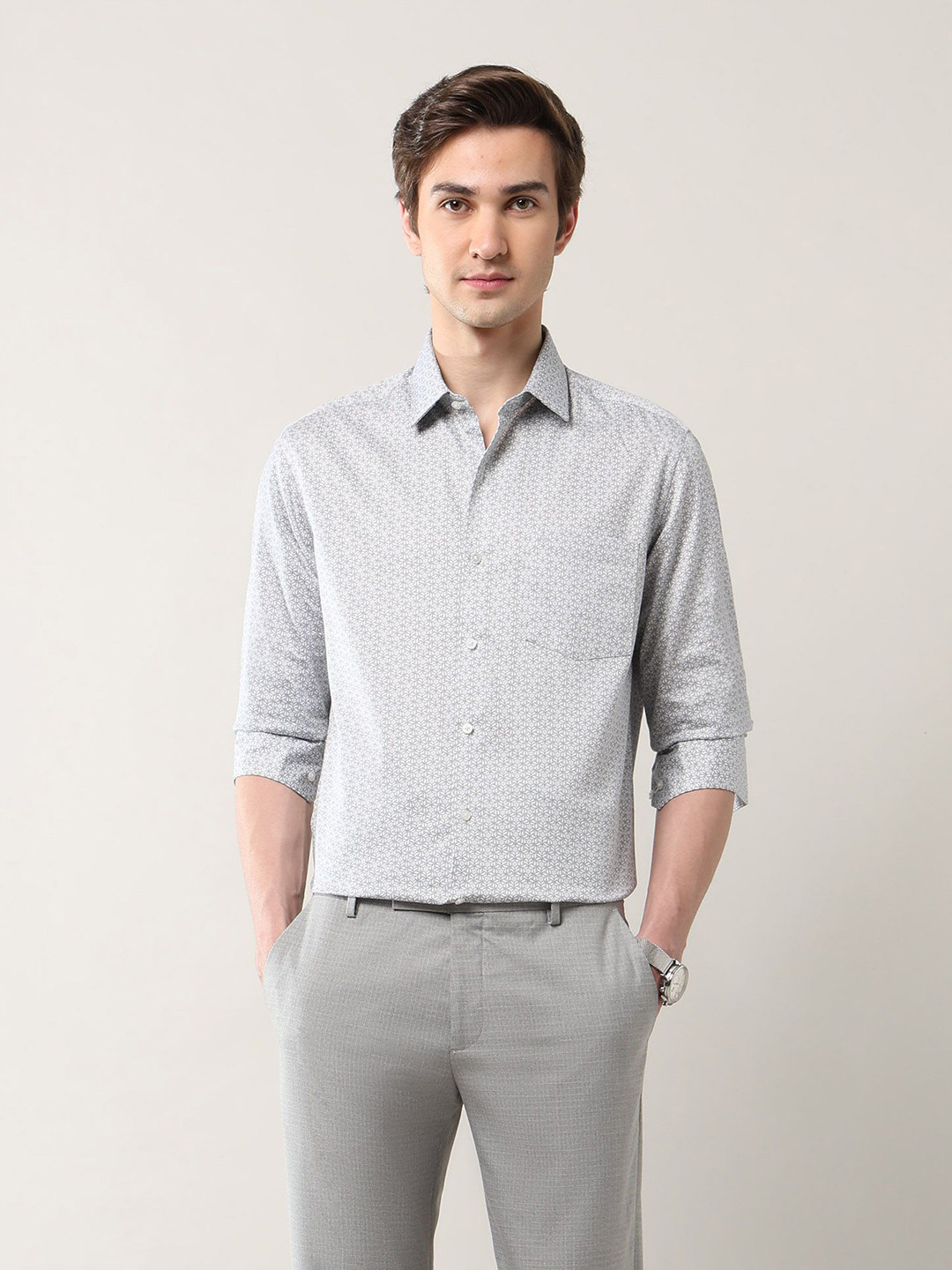 Arrow Slim Fit Printed Satin Pure Cotton Formal Shirt