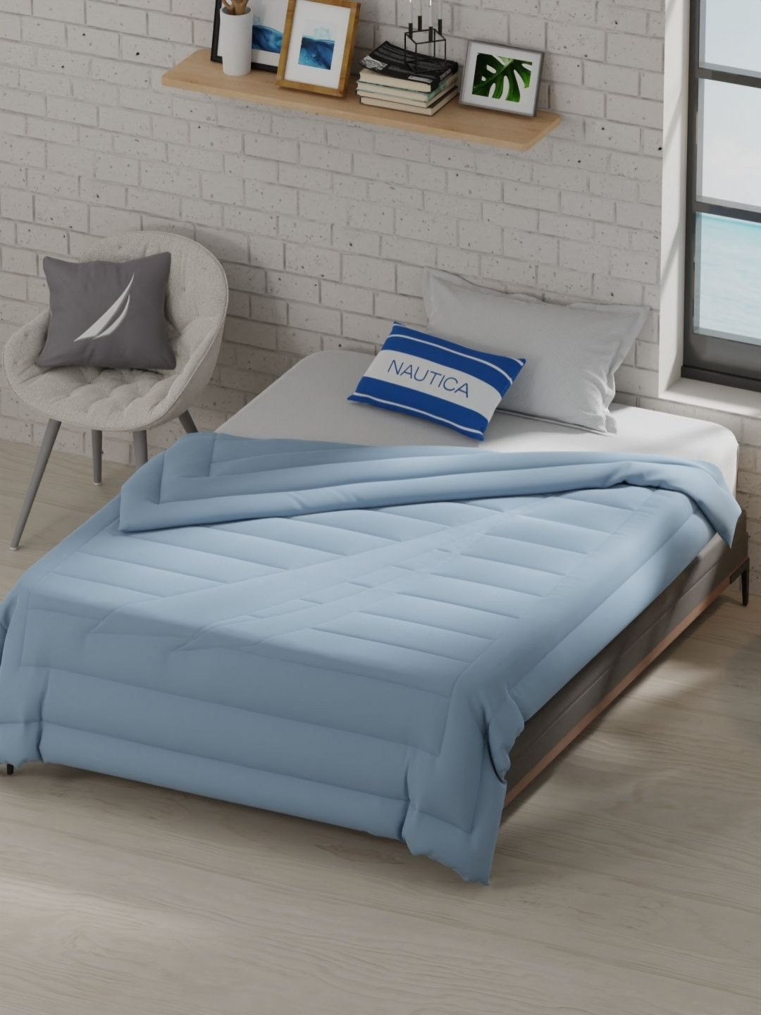 Nautica Blue Microfiber AC Room 110 GSM Single Bed Comforter