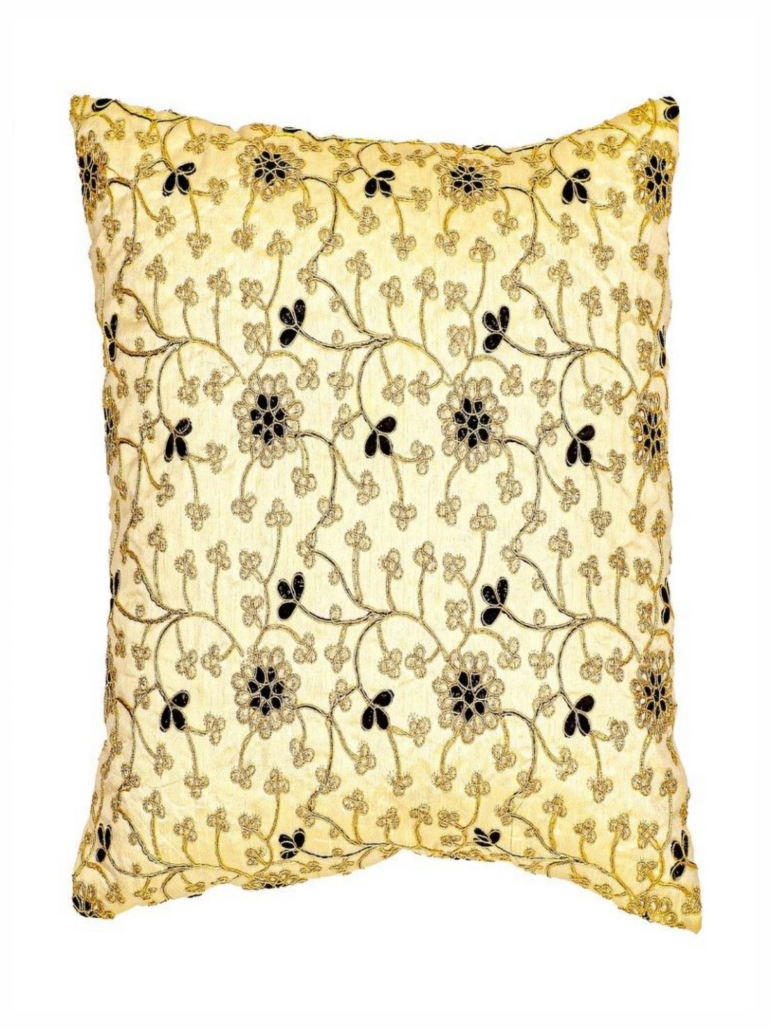 MERA HAAT Gold-Toned & Black Silk Floral Square Cushion Covers