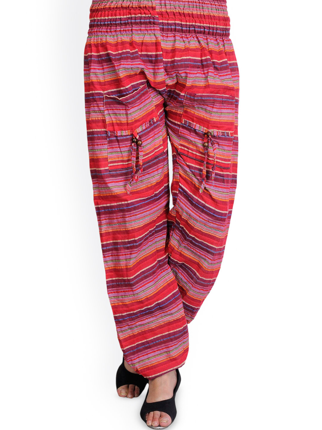 Exotic India Women Striped Relaxed Fit Smart Trousers