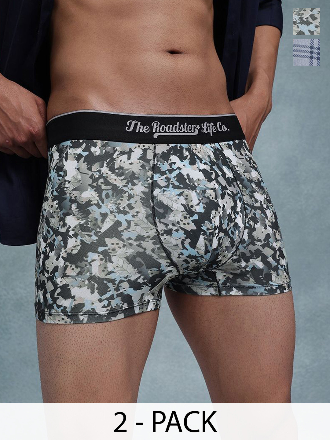The Roadster Lifestyle Co Pack Of 2 Stretchable Waistband Trunks RTO-PV-Print-RO2-RO3-S