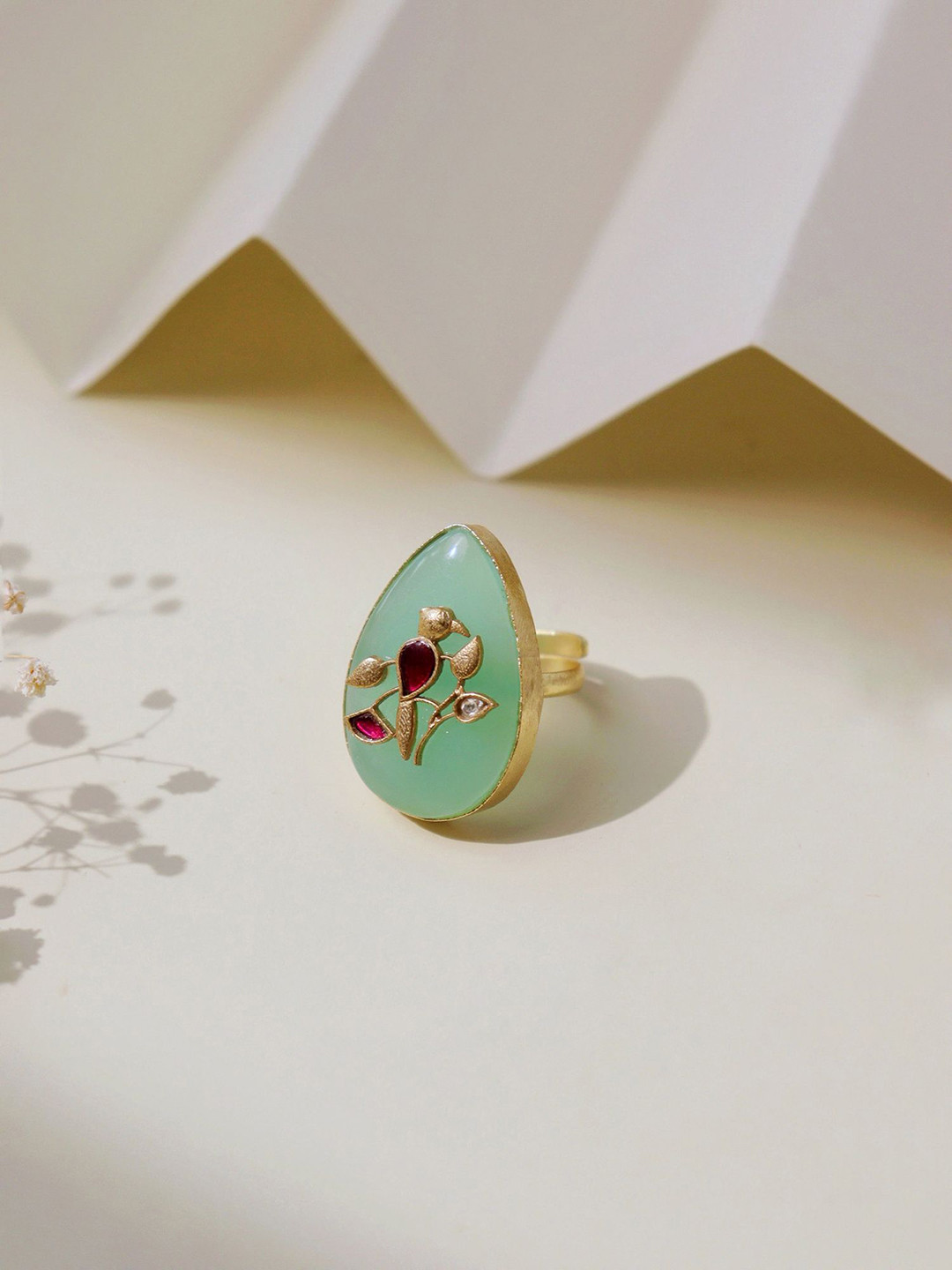 CURIO COTTAGE Gold-Plated Stone Studded Adjustable Finger Ring