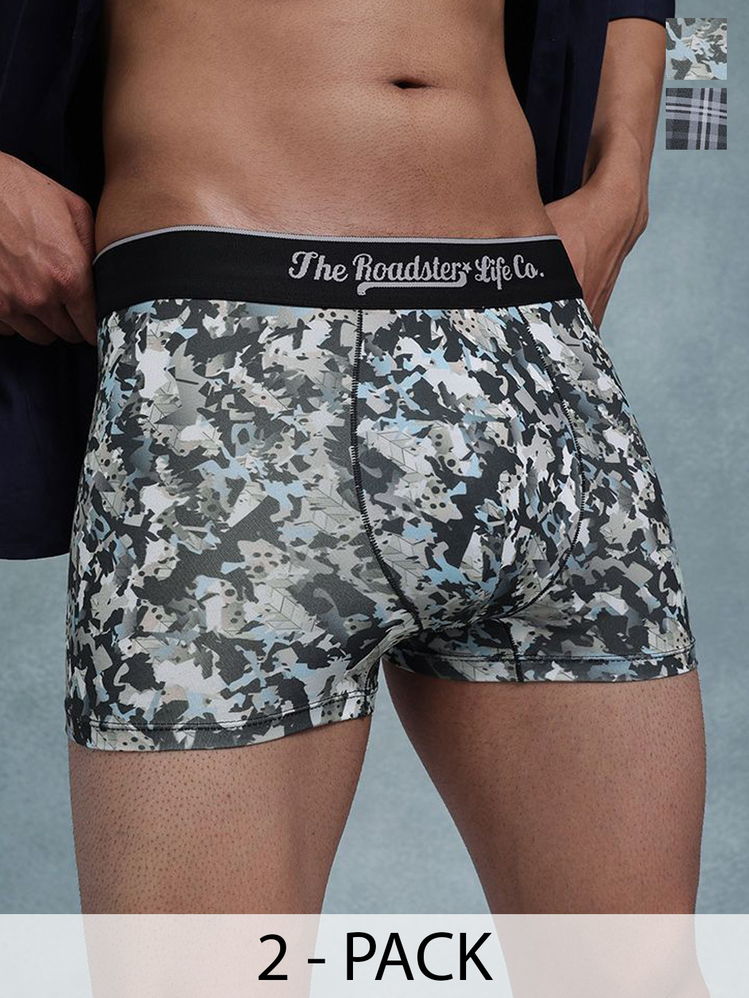 The Roadster Lifestyle Co Pack Of 2 Printed Mid Rise Trunks RTO-PV-Print-RO2-RO10-S