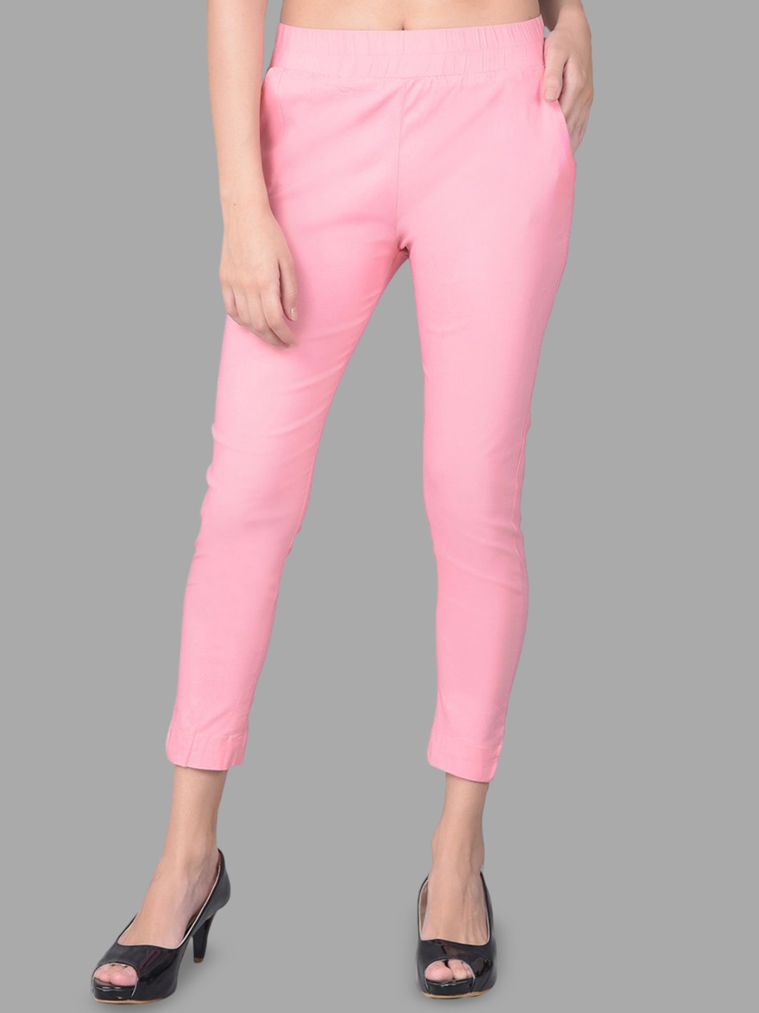 Comfort Lady Cotton Elastic Waist Mid-Rise Pencil Trousers