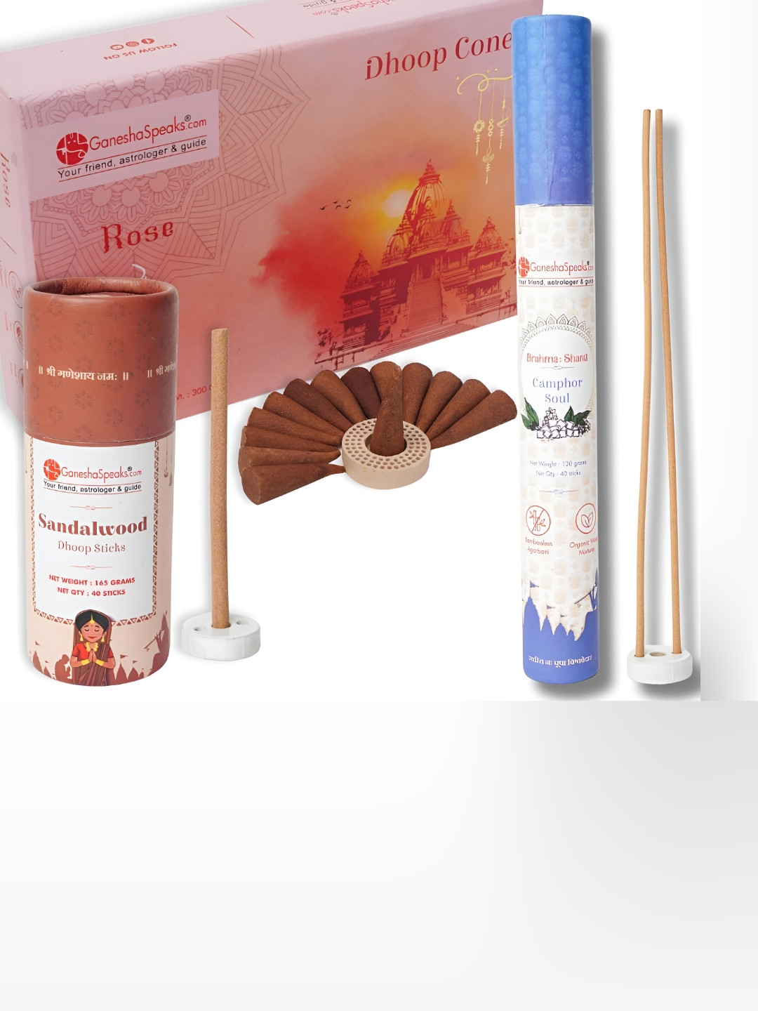 GaneshaSpeaks 90Pcs Brown Rose Dhoop Cones & Sandalwood Dhoop Stick, Incense Stick