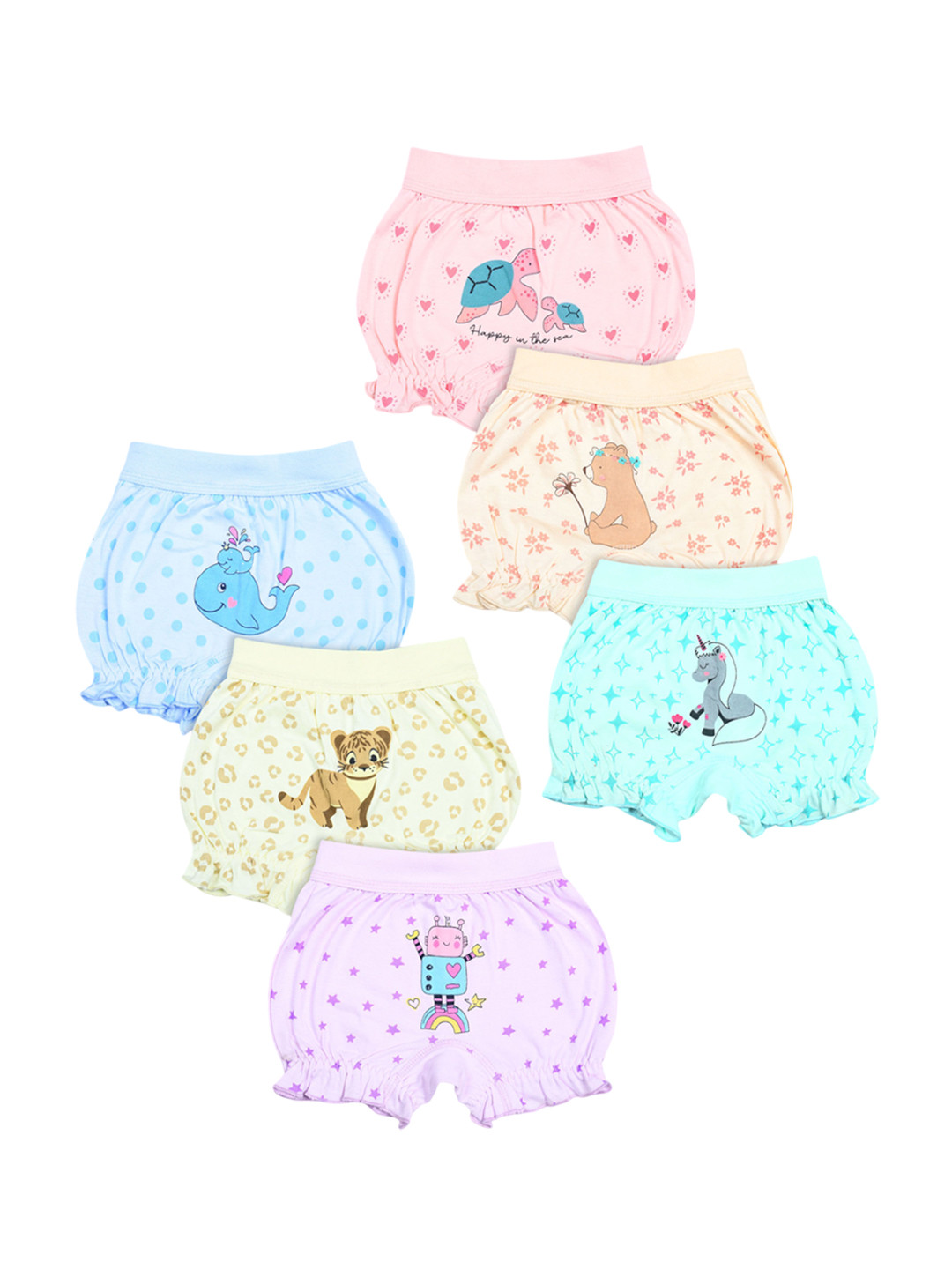 Revvo Junior Pack Of 6 Printed Pure Cotton Basic Briefs + RJB-312