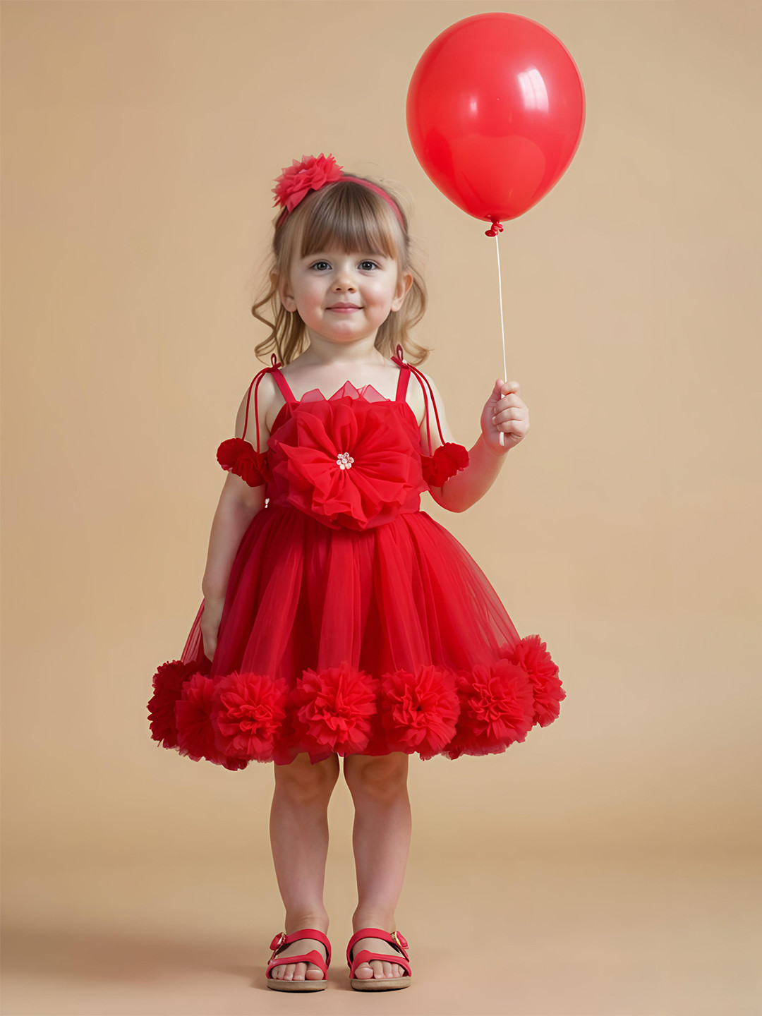 PINK LEAF Girls Solid Balloon Dress