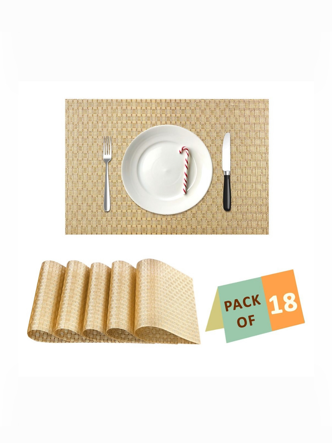 Aura 18 Pcs Golden PVC 12x18 Inch Placemats Heat-Resistant Side Dining Table Mat
