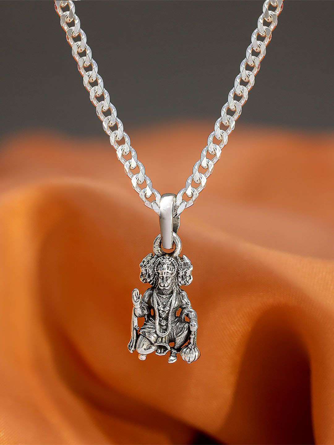 Tweov Jewels Men 925 Sterling Silver Rhodium-Plated Panchmukhi Hanuman Ji Pendant