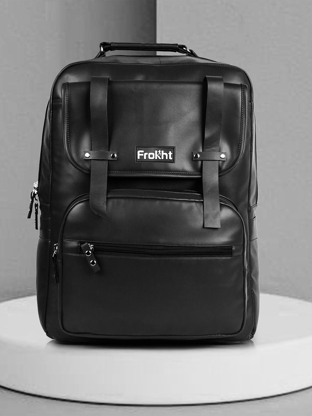Frokht Unisex Solid Large Casual Vegan Leather Backpack