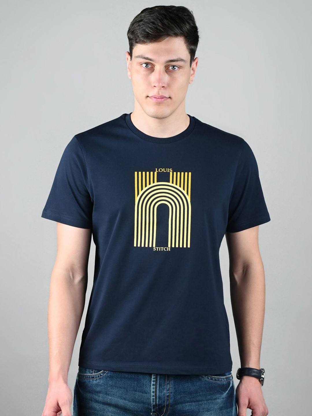 LOUIS STITCH Graphic Printed Round Neck Cotton T-shirt