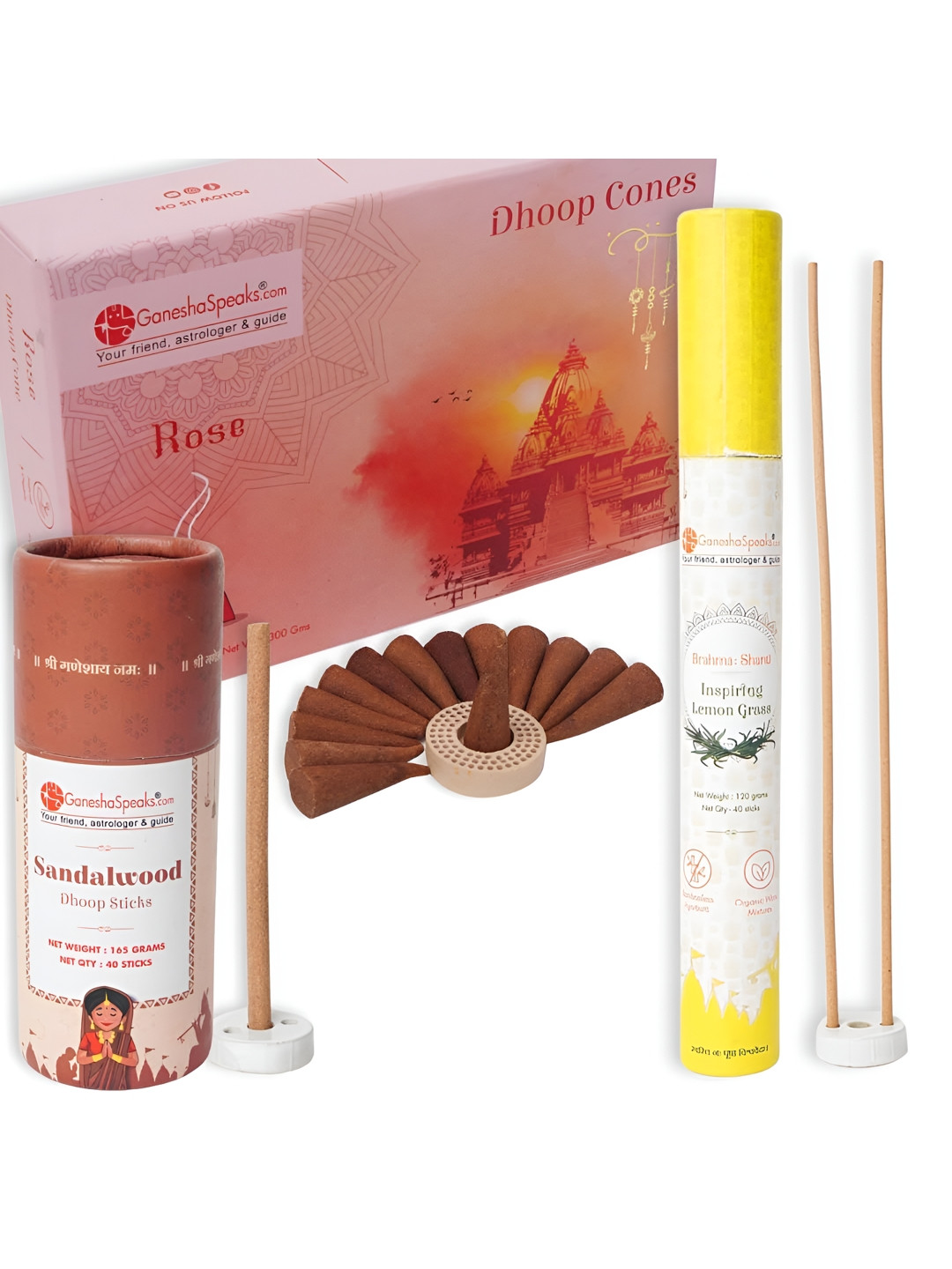 GaneshaSpeaks 90-Pcs Brown Wooden Jasmine Dhoop Stick & Lemongrass Dhoop Cone