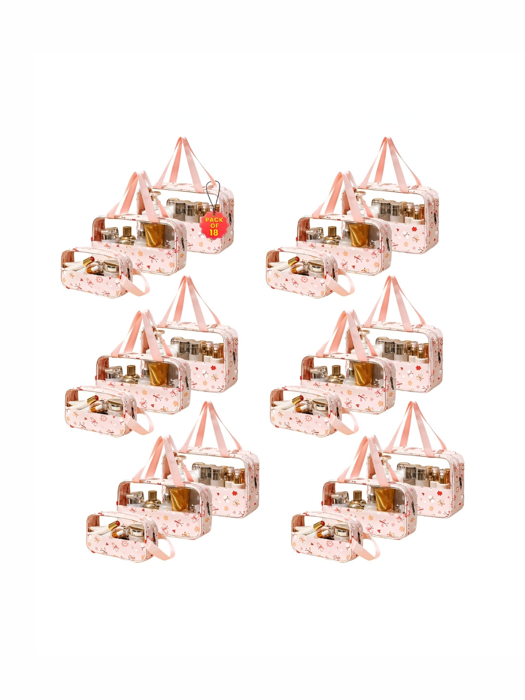 Aura Pink Set of 18 Regular Makeup Organiser Toiletry Pouch