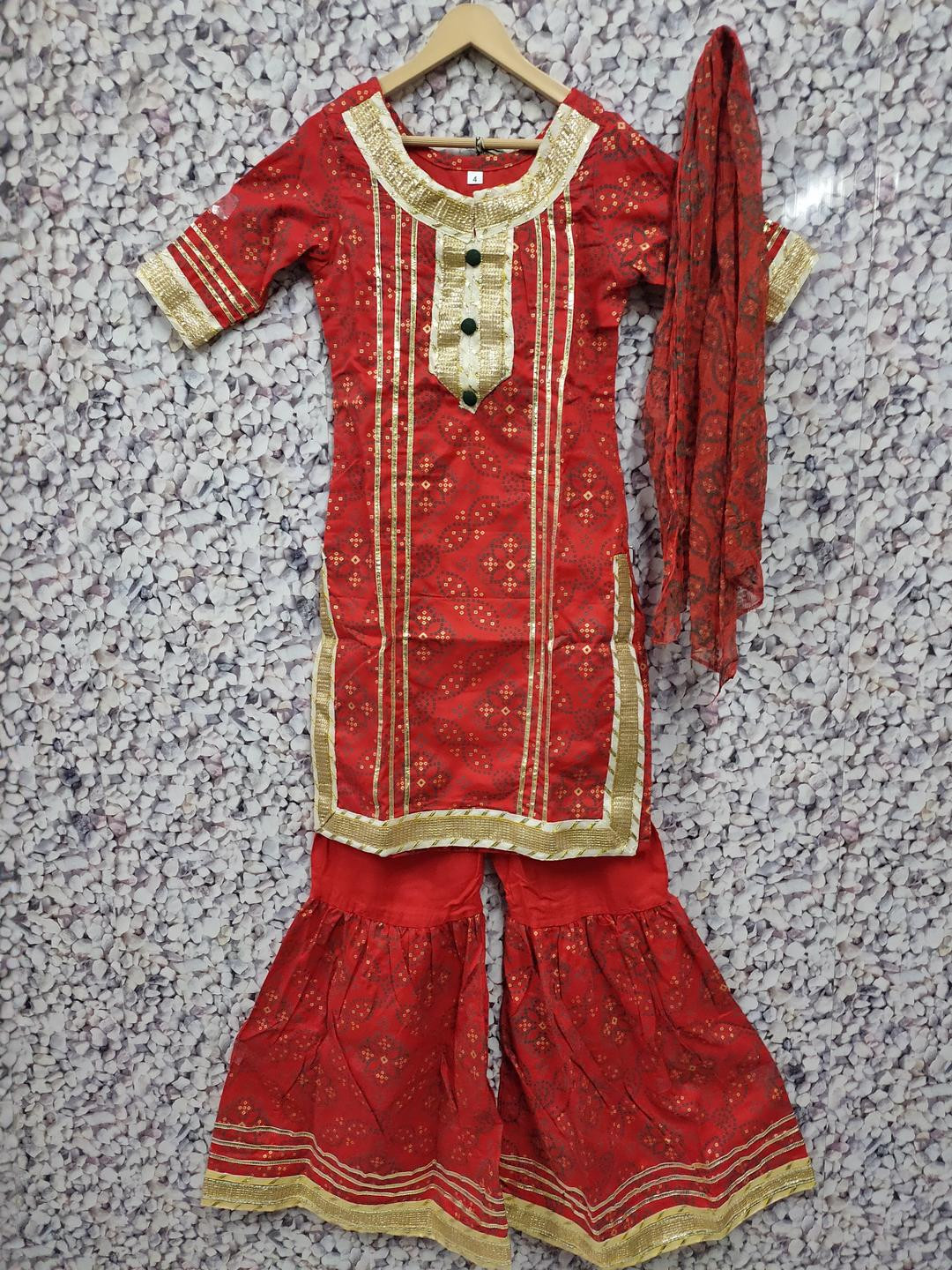 Little Dreams Baby Girls Bandhani Printed Kurta & Sharara Set with Dupatta