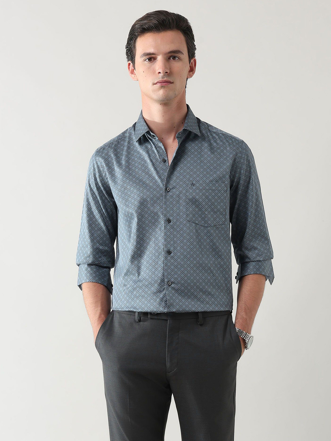 Arrow Slim Fit Geometric Printed Pure Cotton Formal Shirt