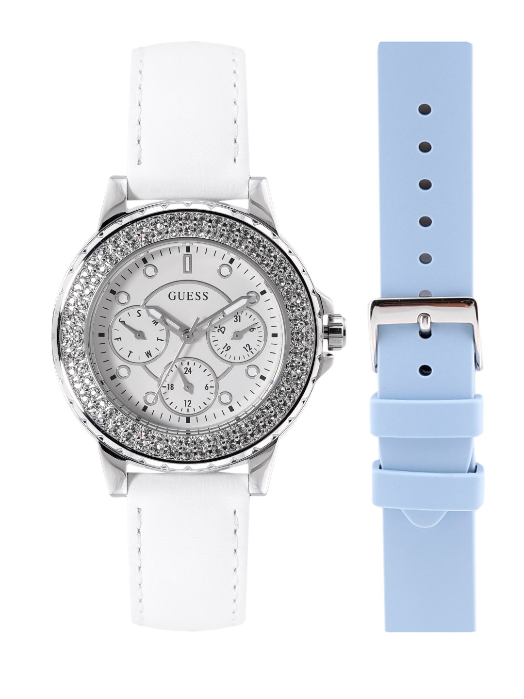 GUESS Women Round Dial & Leather Strap Analogue Multi Function Watch - GW0660L1